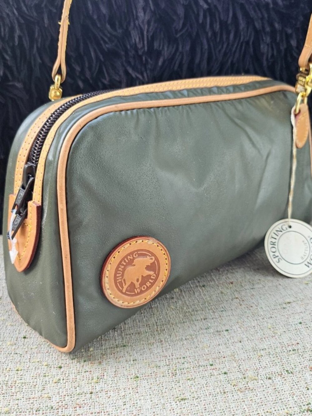 Hunting World Women Purse Crossbody Bag Green/Tan Leather Made in Italy - Picture 4 of 12